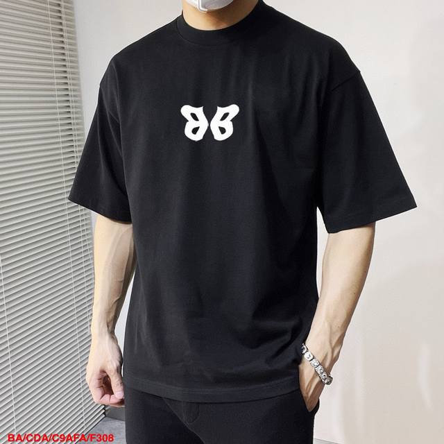 F308 Ba Balenciaga's new double-layered short-sleeved T-shirt with letter print.