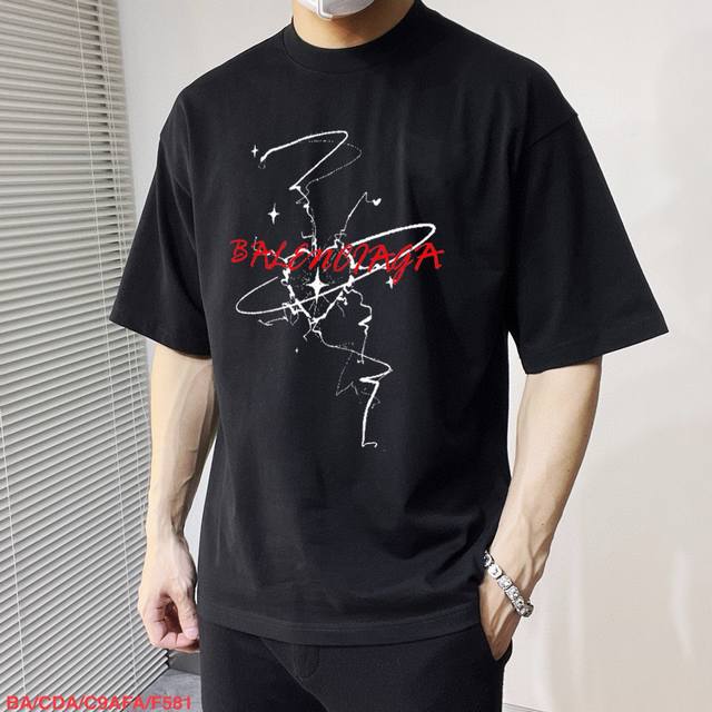 F581 Ba Balenciaga's new double-layered short-sleeved T-shirt with letter print.