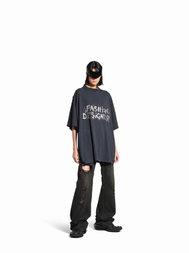 3101# Balenciaga 25Ss new Balenciaga black cow destroyed cut straight denim trou