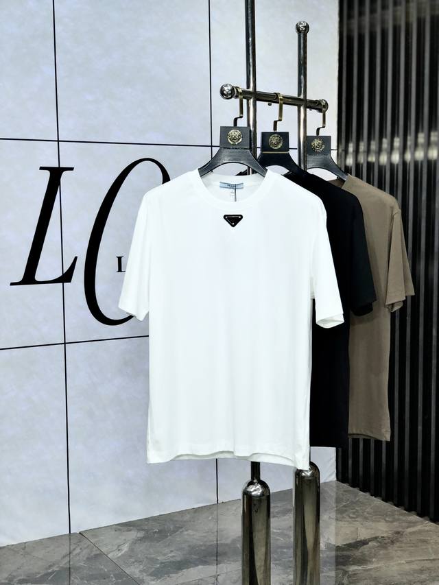 Prada. 2025 Spring and Summer new letter logo round neck short-sleeved T-shirt,