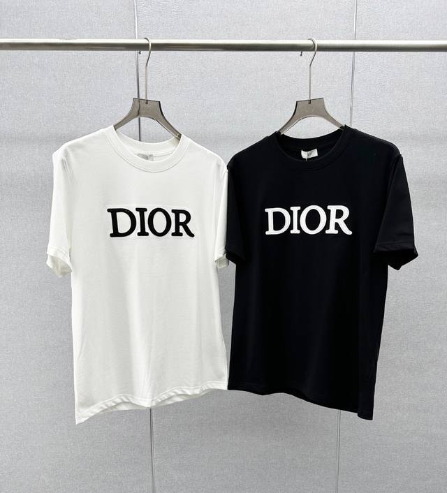 New 2025 summer new Di*R letter embroidered logo pure cotton round neck short-sl