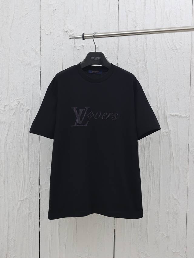 Lv Louis Rainbow Gradient Vertical Stripe Print Short Sleeve T-shirt Plain woven