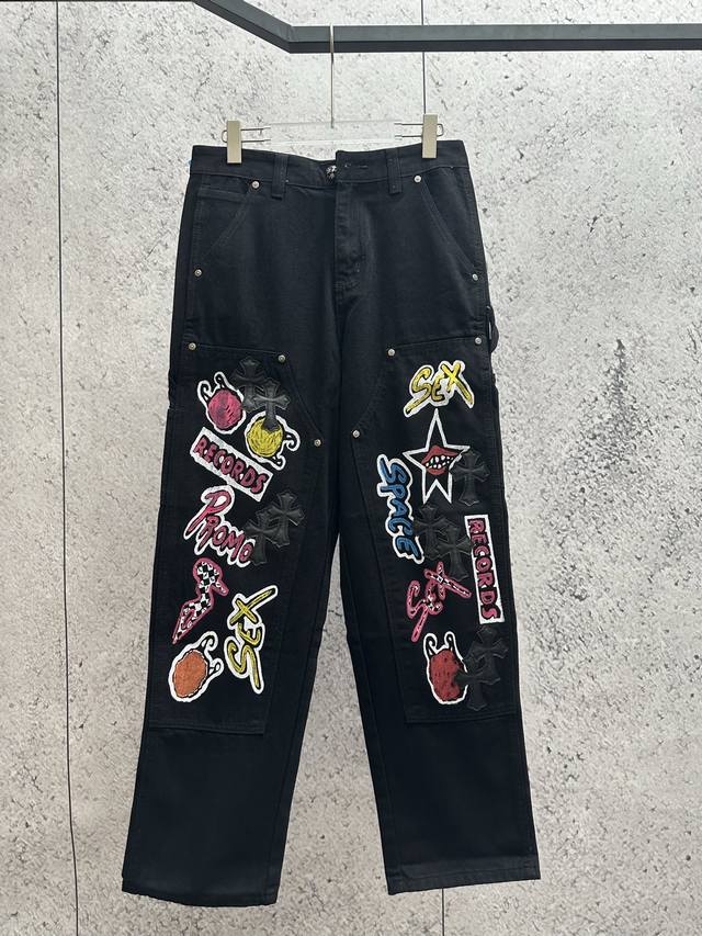These pants have a distinct Chrome Hearts style. Chrome Hearts is a highly antic