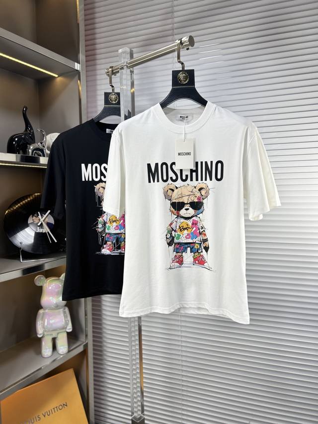 Mosc* Moschino Ss25 new summer style chest printed round neck short-sleeved T-sh