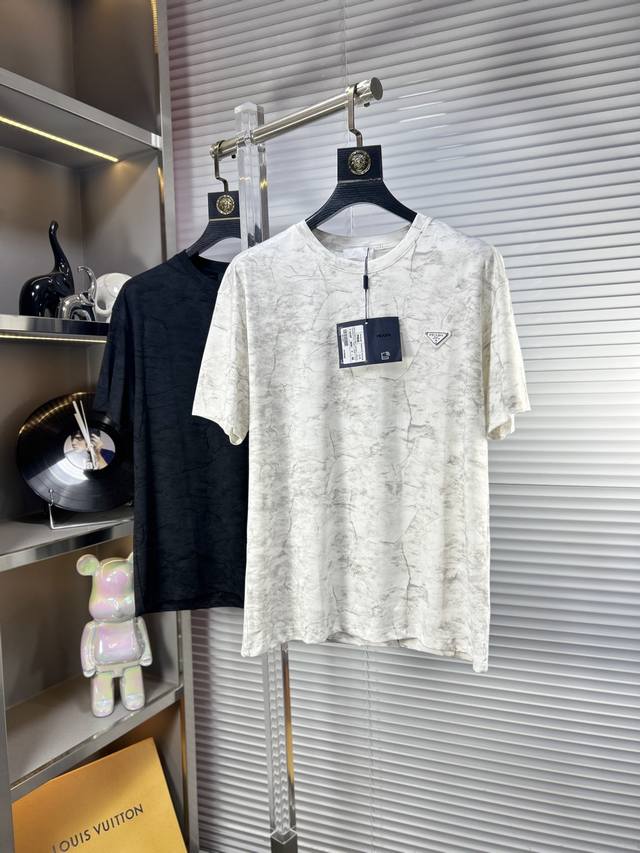 Prad* Prada Ss25 new summer short sleeves, top pattern logo, handsome and fashio