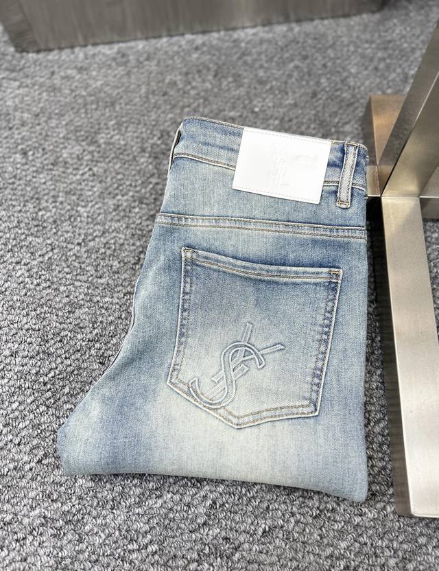 Ysl* Saint Laurent Ss25 Spring and Summer new men's jeans with good elasticity.