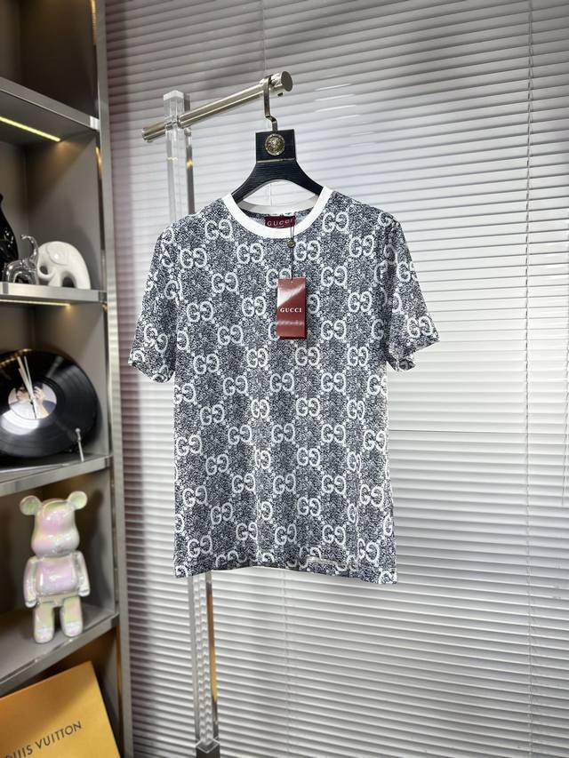 Gucc*Gucci Ss25 summer new style ice silk hollow short sleeves, top pattern logo