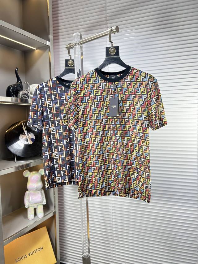 Fend* Fendi Ss25 new summer ice silk hollow short sleeves, top pattern logo, han