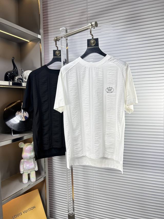 Prad* Prada Ss25 new summer short sleeves, top pattern logo, handsome and fashio