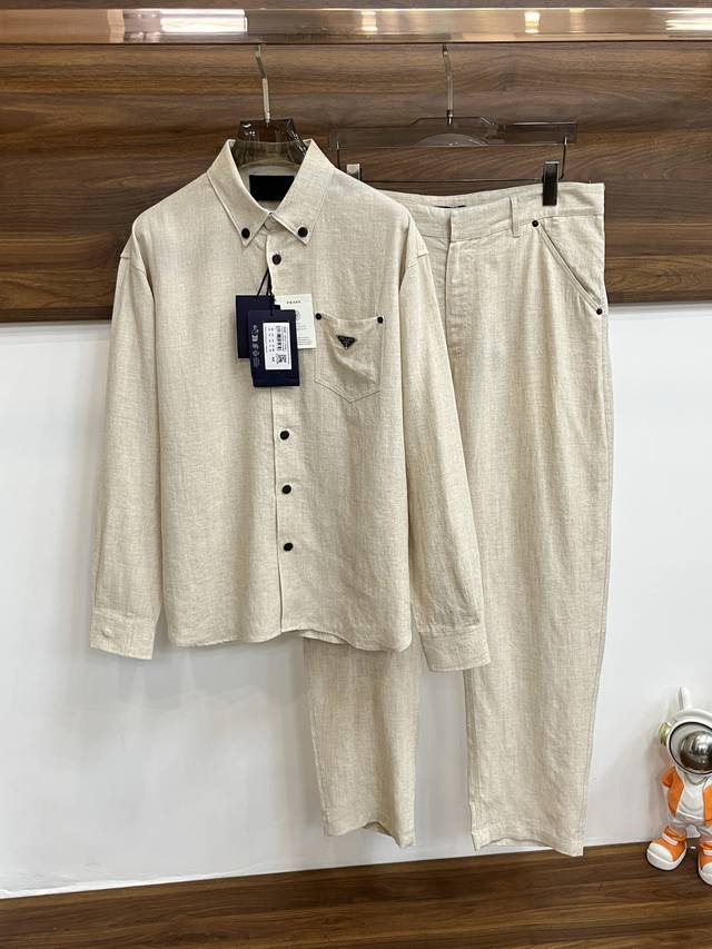Mainly promote clothes and pants Prada 25Ss new triangle micro-logo 100% linen s