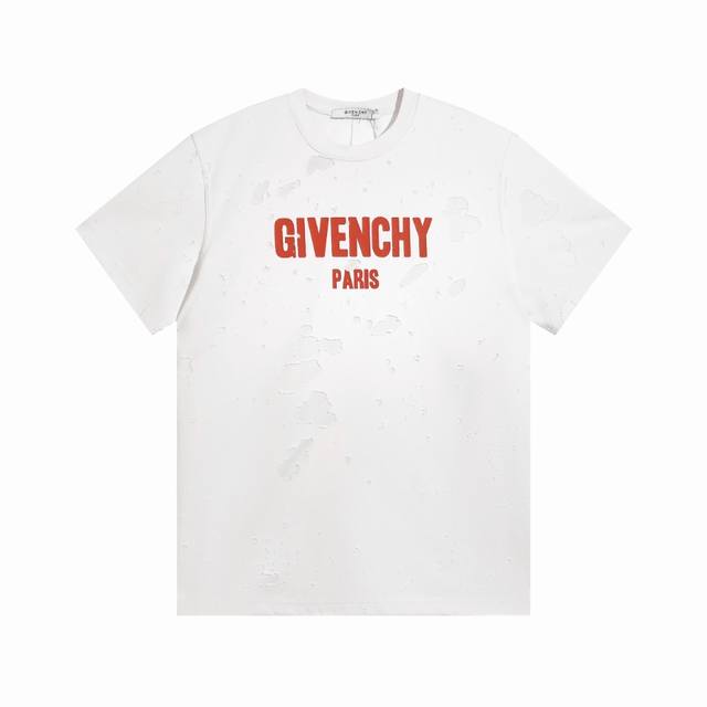 High version Givenchy Gvc new color letter print big hole round neck short sleev