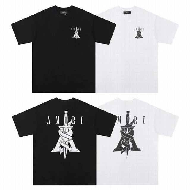 6012# Fabric: 260g double yarn Amiri 2025 Spring and Summer New Logo Round Neck