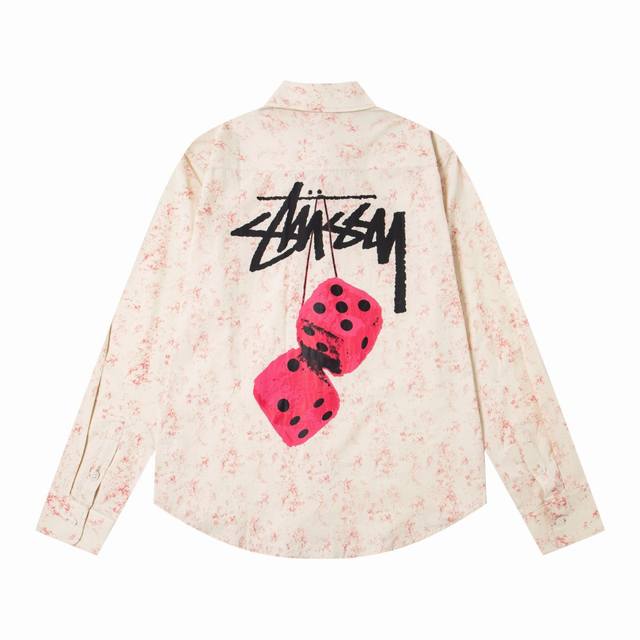 5098# Stussy Fuzzy Dice Tee pattern printing American retro lapel tie-dye long-s