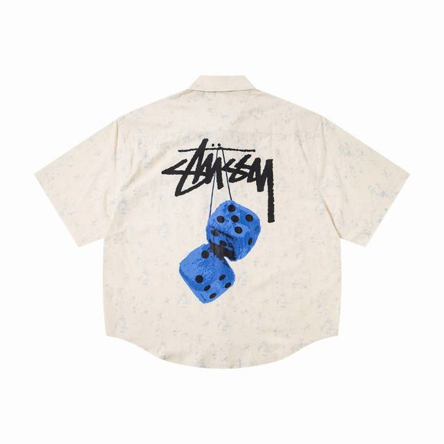 5097# Stussy Fuzzy Dice Tee pattern printing American retro lapel tie-dye short-
