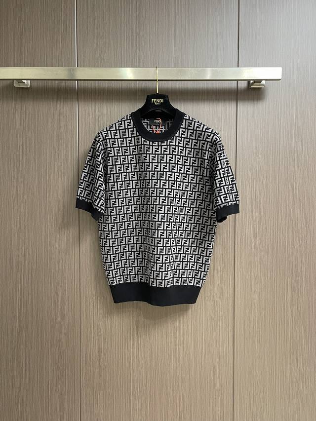 Fendi full-print Ff knitted short-sleeved T-shirt, custom-woven sticky Tencel br