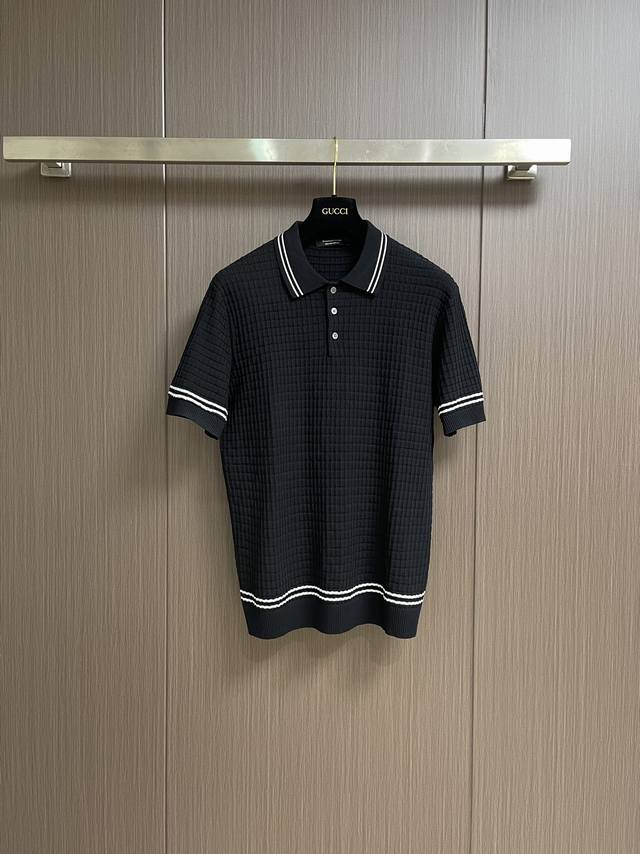 Zegna 2025Ss early spring new men's striped jacquard knitted short-sleeved Polo,
