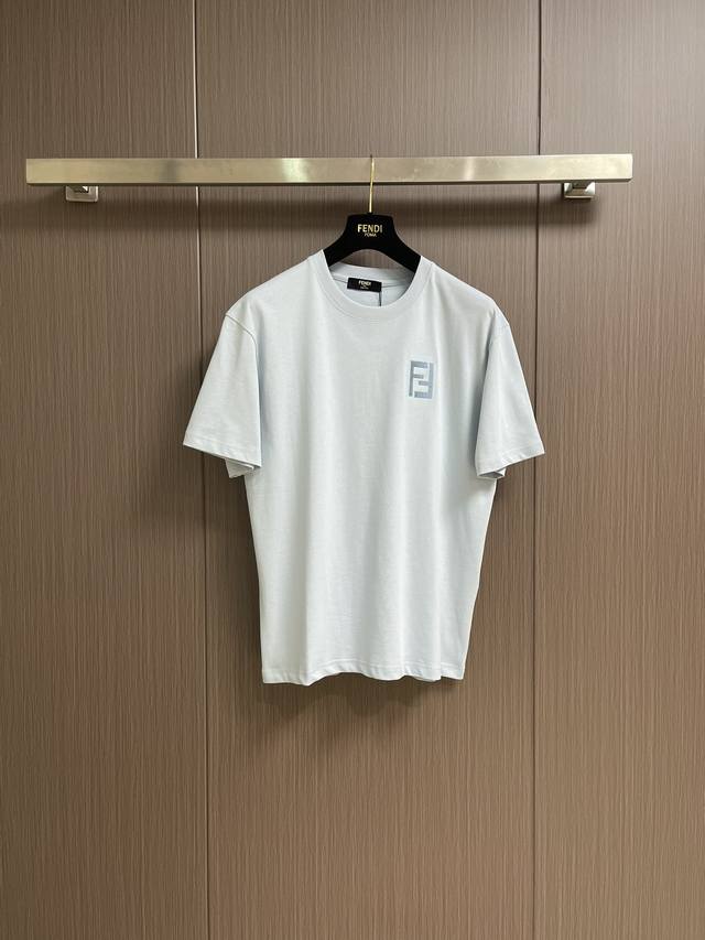 Fendi double Ff large embroidered logo refreshing blue short-sleeved T-shirt, 20