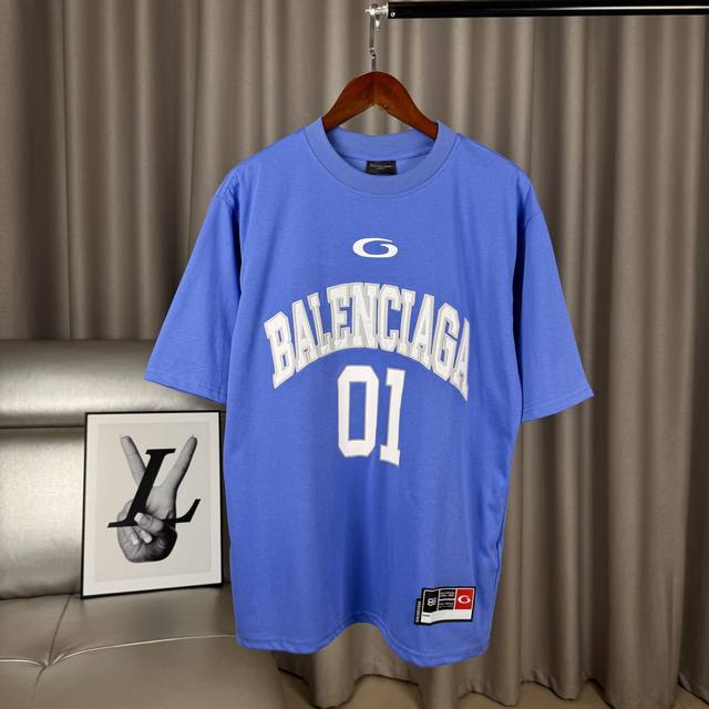 Navy blue exclusive product Balenciaga Basketball series embroidered letter prin