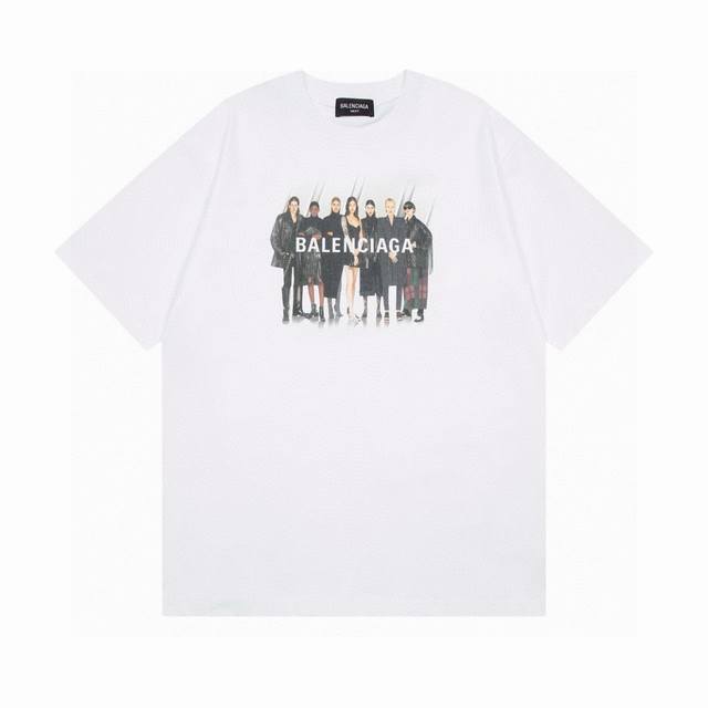 Balenciaga 2025 Ss classic portrait band direct-injection printed short-sleeved