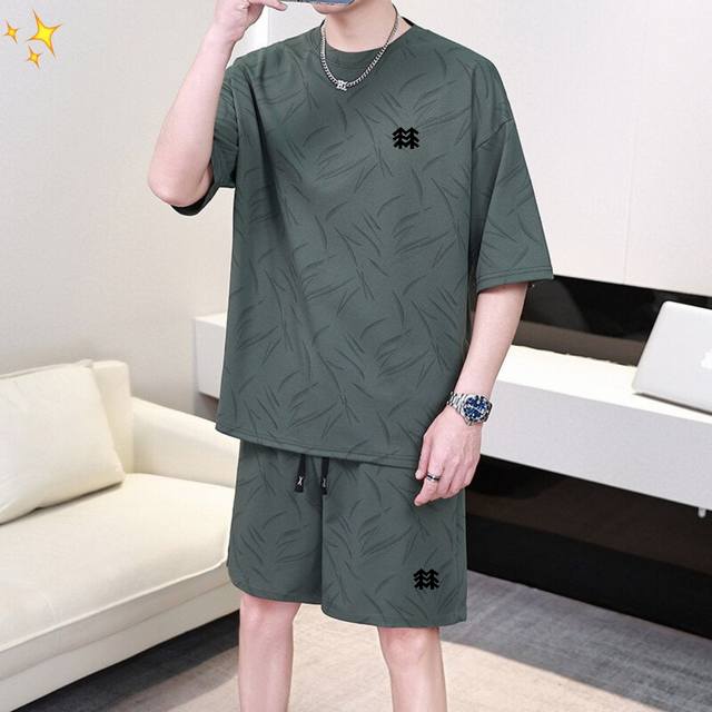for Kolon Sport Kolon Ice Silk Quick Dry Bamboo Leaf Print Short Sleeve Suit is