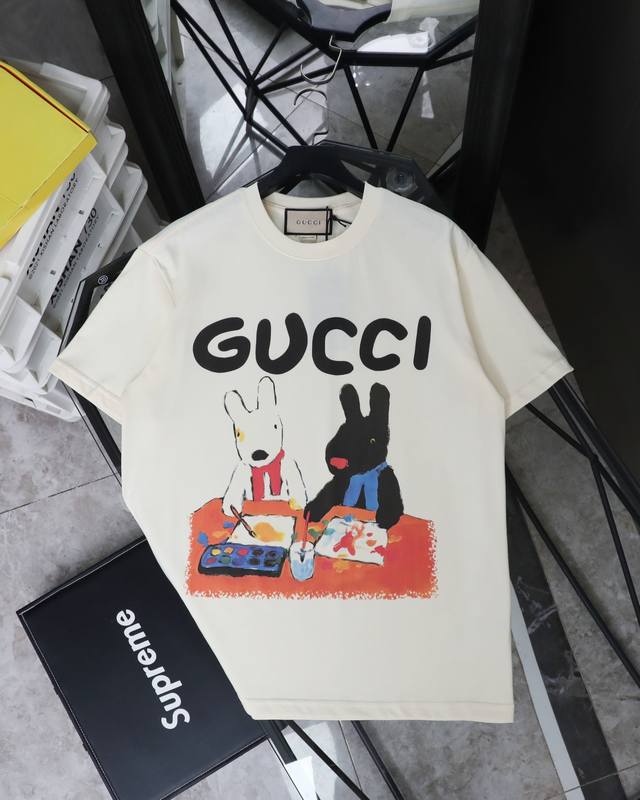 for Gucci puppy painting print round neck short-sleeved T-shirt Style number: 37