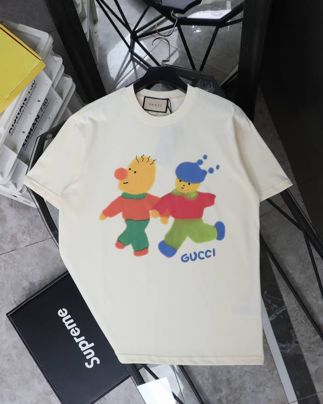for Gucci art graffiti cat catwalk print round neck short-sleeved T-shirt Style