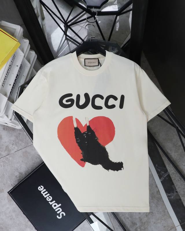 for Gucci heart catwalk print round neck short-sleeved T-shirt Style number: 363