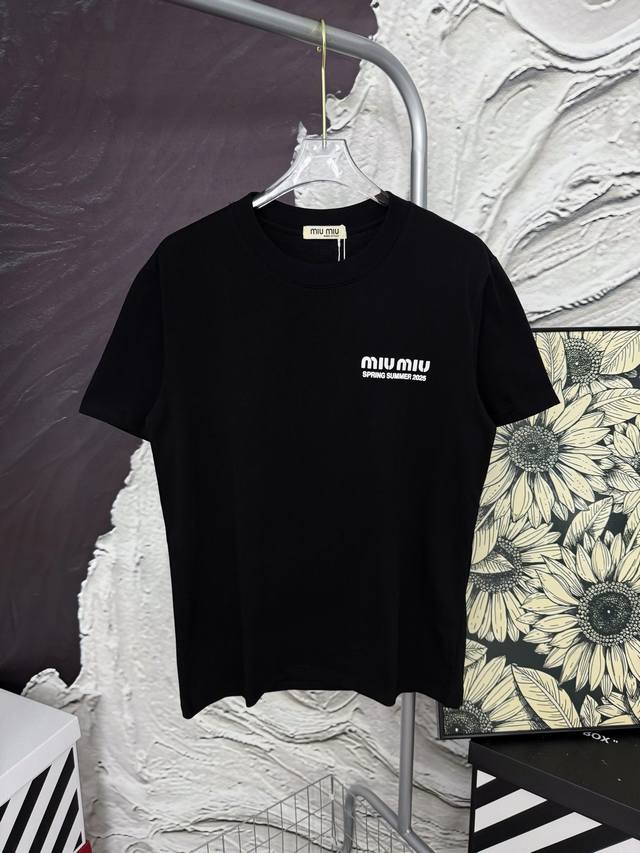 Style No. Aa24160 Miu Miu 2025 offset printed letter short sleeves Miu Miu count
