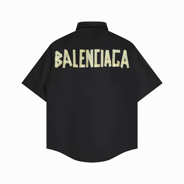 Balenciaga 23Ss new yellow tape shirt short sleeves Custom poplin fabric Front c