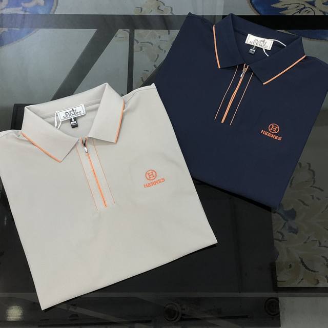 H*Rmes Hermes 2025 Spring and Summer New Original Men's Lapel Polo Shirt Short S