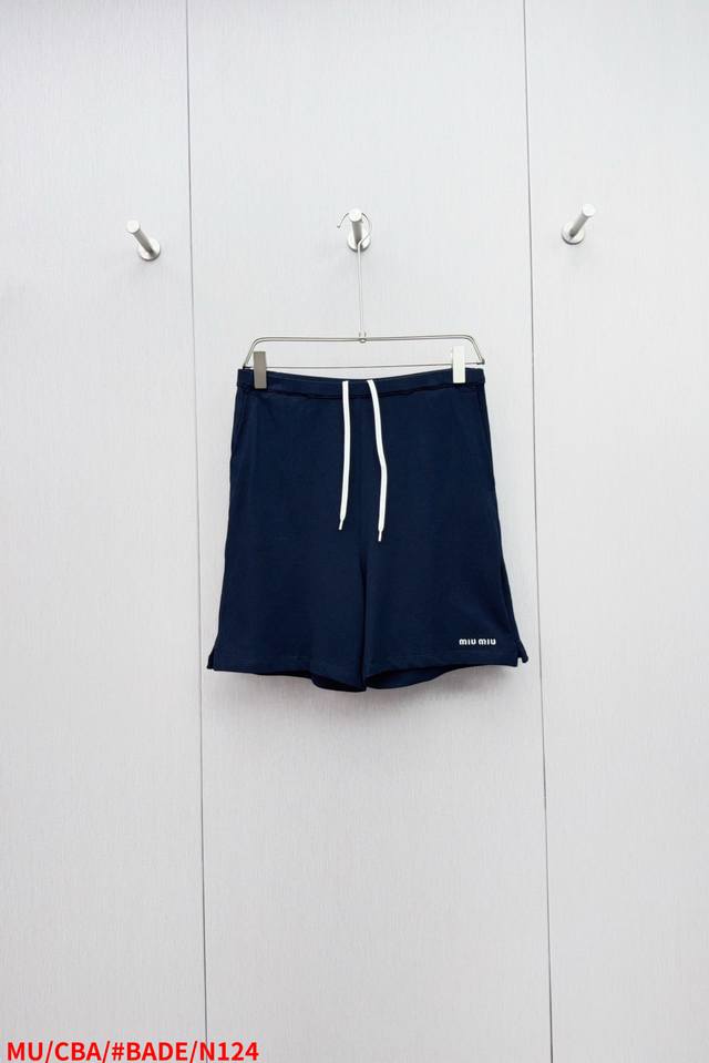 N124 Mumiu Miu25Ss embroidered casual shorts Double-strand fine cotton pique 210