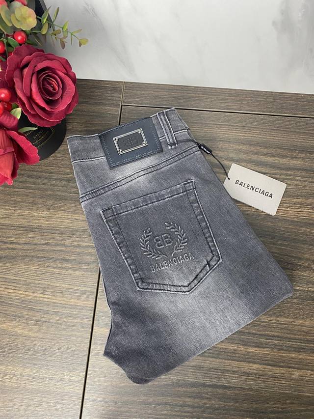 Balenciaga 2025 Spring New Korean Style Casual Men's Jeans Elastic Slim Skinny P