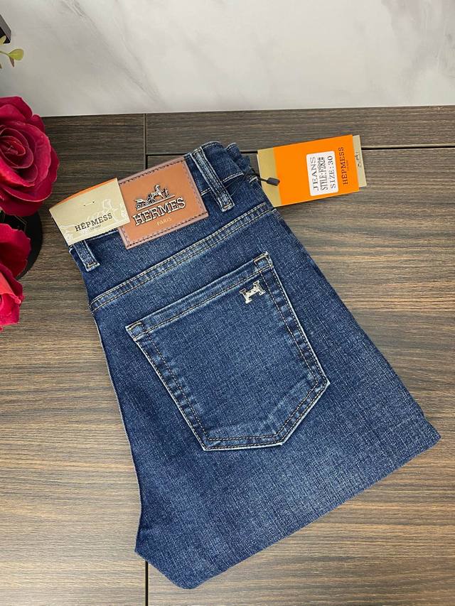 Hermes 2025 Spring New Korean Style Casual Men's Jeans Elastic Straight Loose Pa