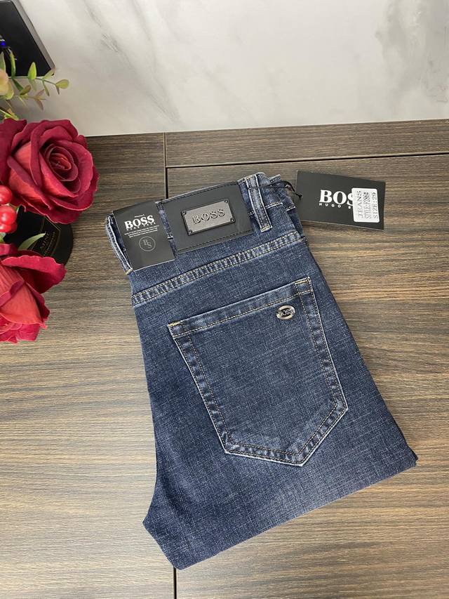 Boss 2025 Spring new Korean casual men's jeans, elastic slim-fitting skinny jean