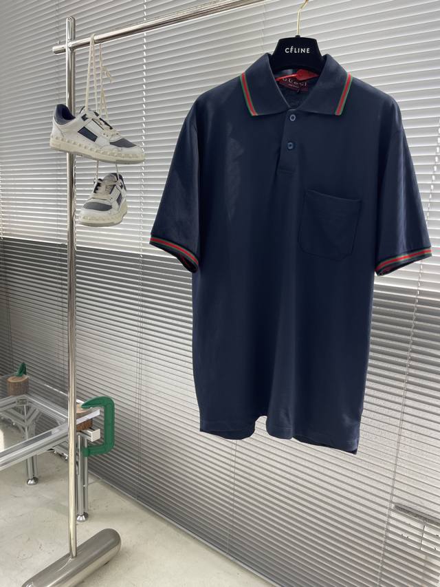 Gucc logo Polo shirt Customized triangular beaded layer Elegant pique cotton Ful