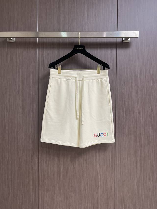 Gucci 2025Ss summer new letter logo embroidered casual shorts, trouser leg logo