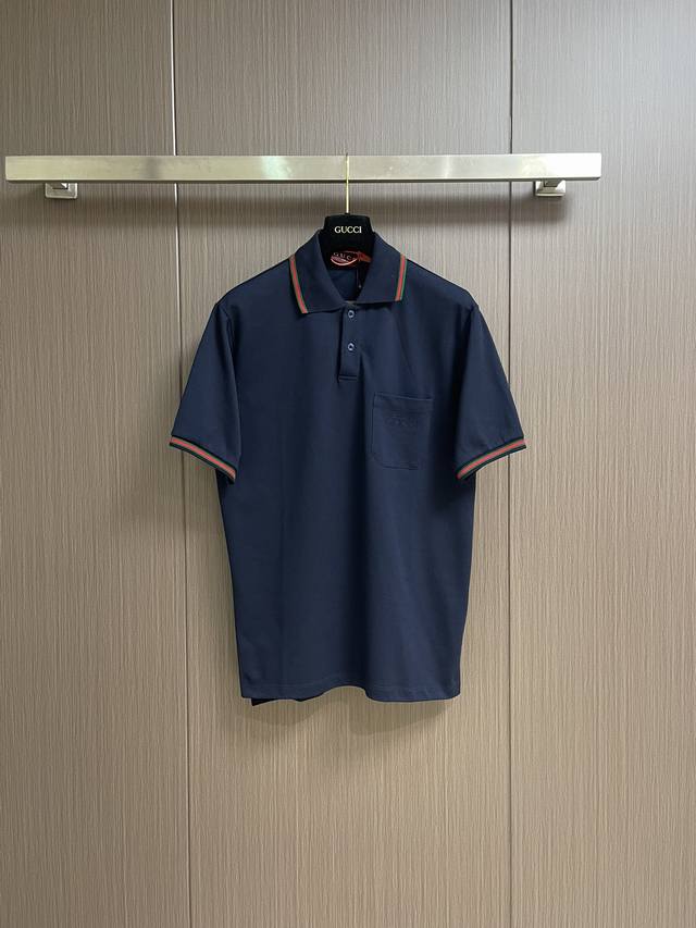 Gucci 2025Ss new cotton polo shirt, custom triangular beaded layer, elegant cott