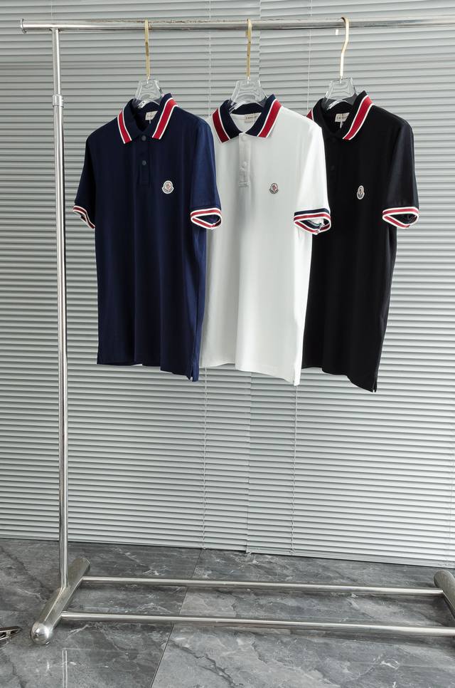 New# Mon# Cler 2025 Men's Casual Lapel Short-sleeved Polo Shirt#Customer importe