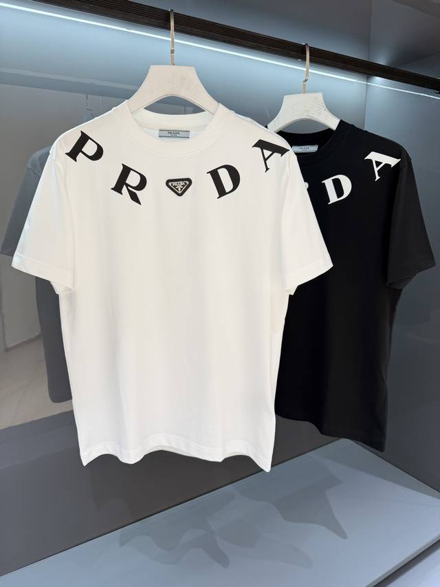 New 2025 summer new product Pr*Da men's round neck printed letter logo short-sle