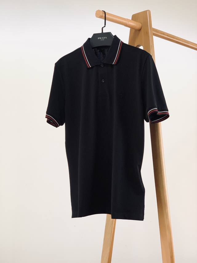 Prada 2025Ss Spring and Summer New Product Letter Embroidered Lapel T-shirt, mad