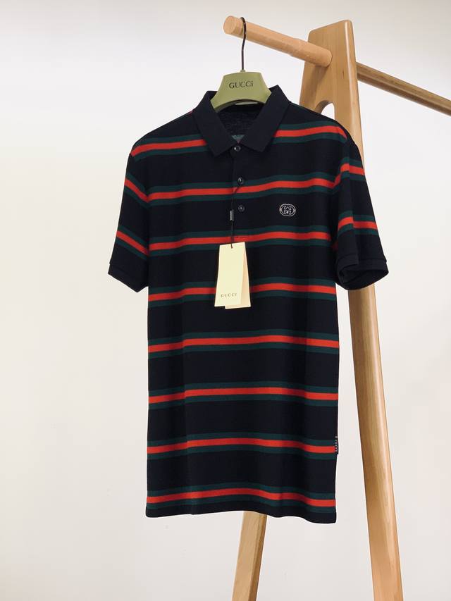 Gucci 2025Ss Spring and Summer New Product Contrast Striped Polo Shirt, rare in