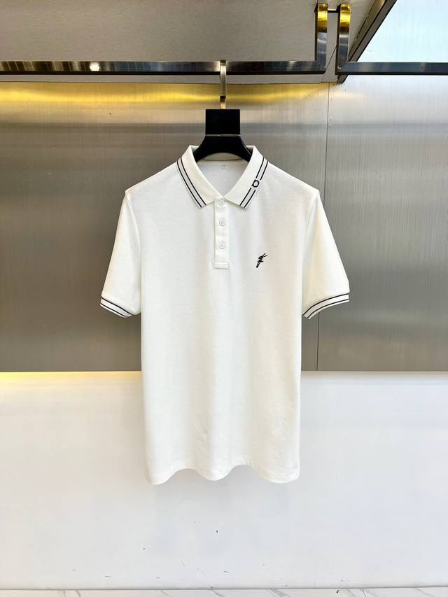 Ferragam, 2025 summer new men's textured lapel short-sleeved Polo shirt. 100% Se