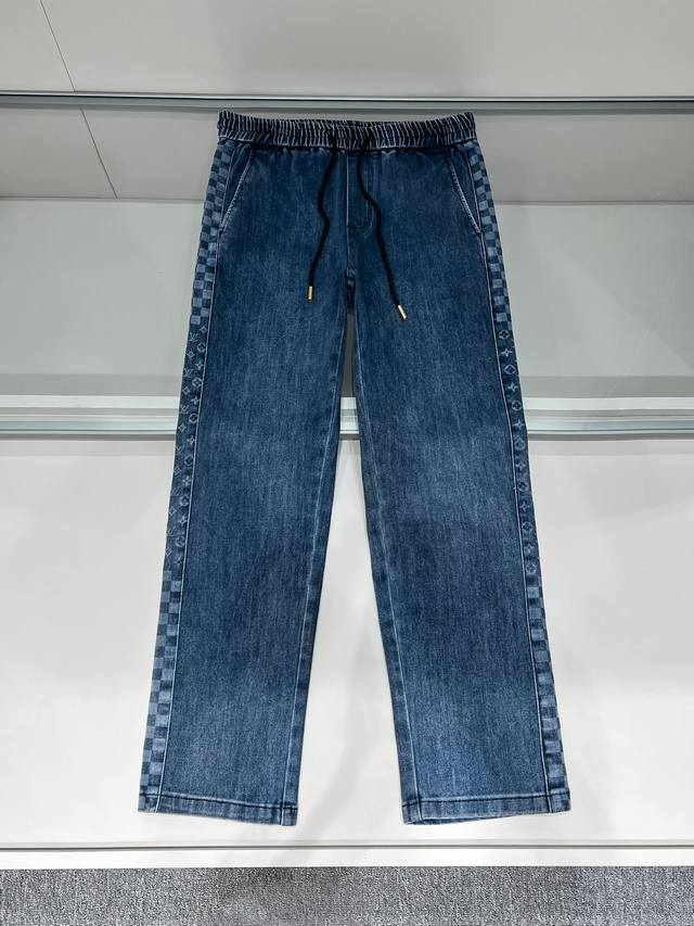 Shop details 1V new blue washed drawstring jeans, casual denim trousers with sid