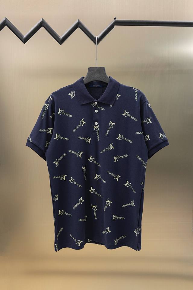 Lv Louis 25Ss new irregular logo full print Polo 230g double yarn cotton pique C