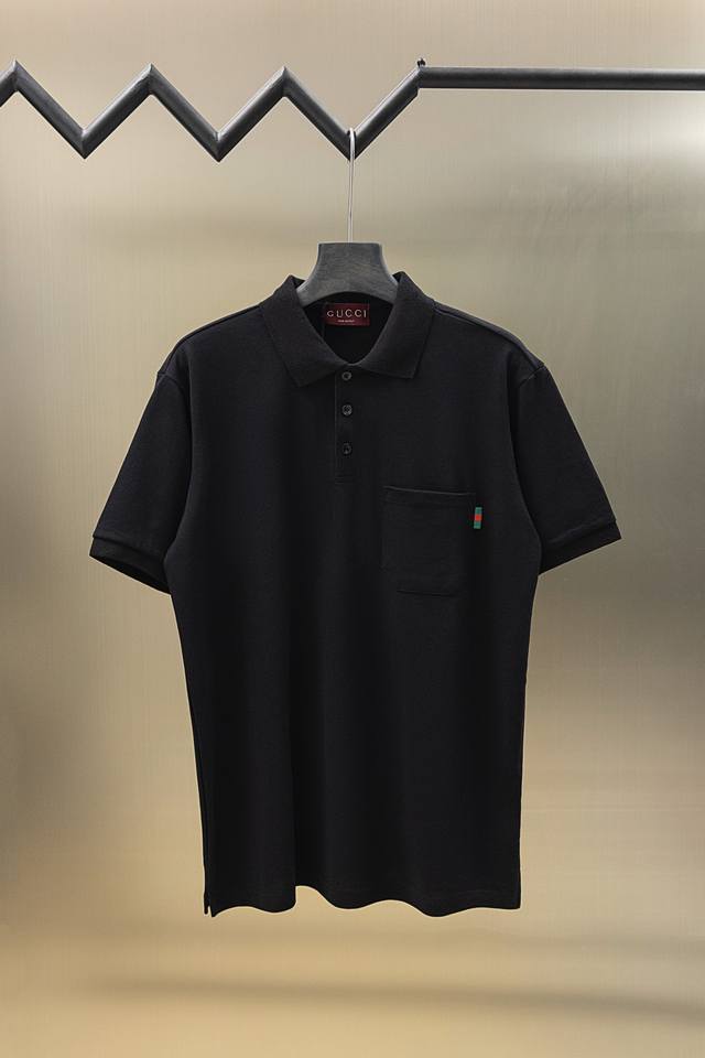 Gucci 25Ss new classic three-color stripe logo printed Polo 230g cotton pique Co