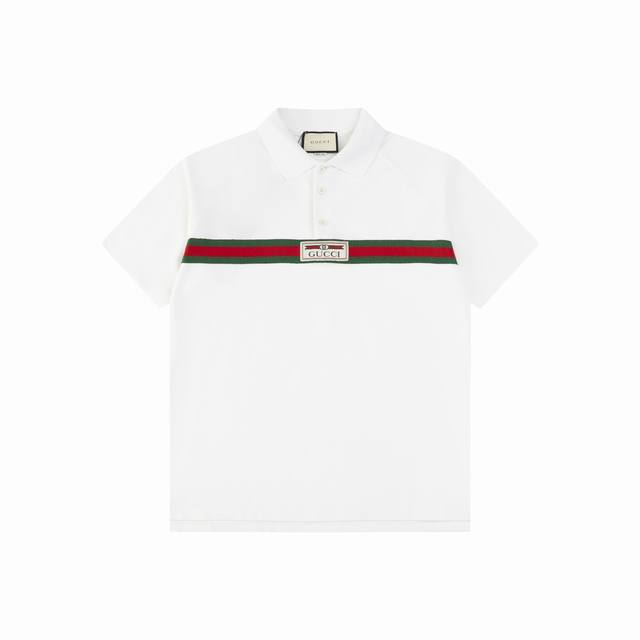Gucci 25Ss new Logo badge + chest webbing Polo 230g cotton pique Color: black, w