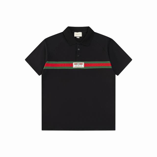 Gucci 25Ss new Logo badge + chest webbing Polo 230g cotton pique Color: black, w