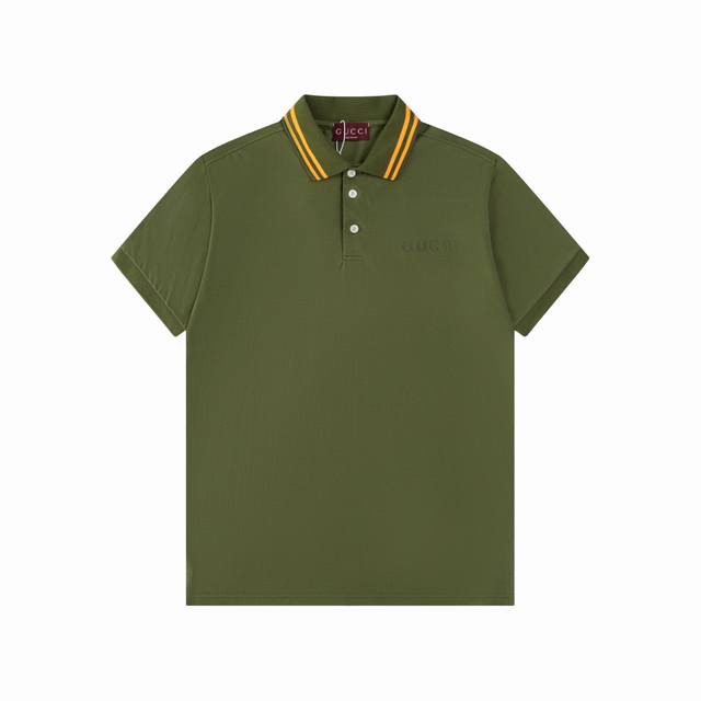Gucci 25Ss new embossed logo color stripe collar Polo 230g cotton pique Color: l
