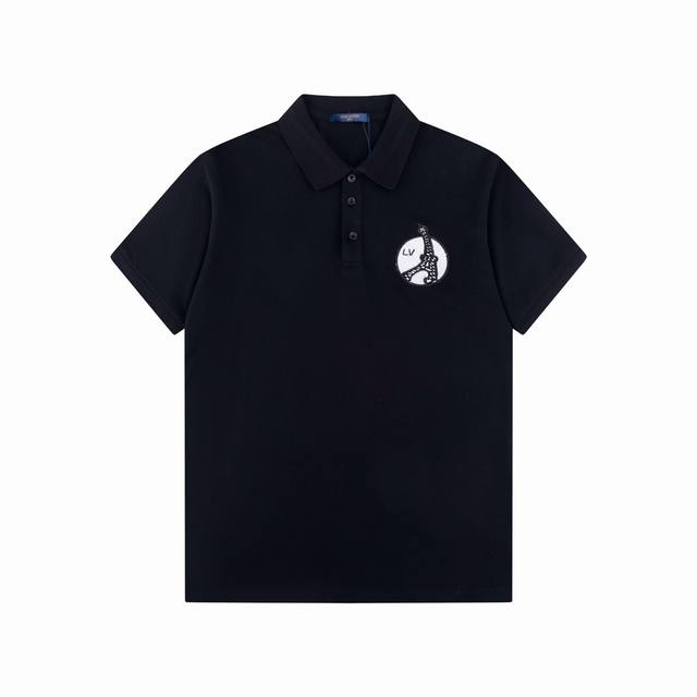 Lv Louis 25Ss new cartoon tower sticker Polo 230g double yarn cotton pique Color