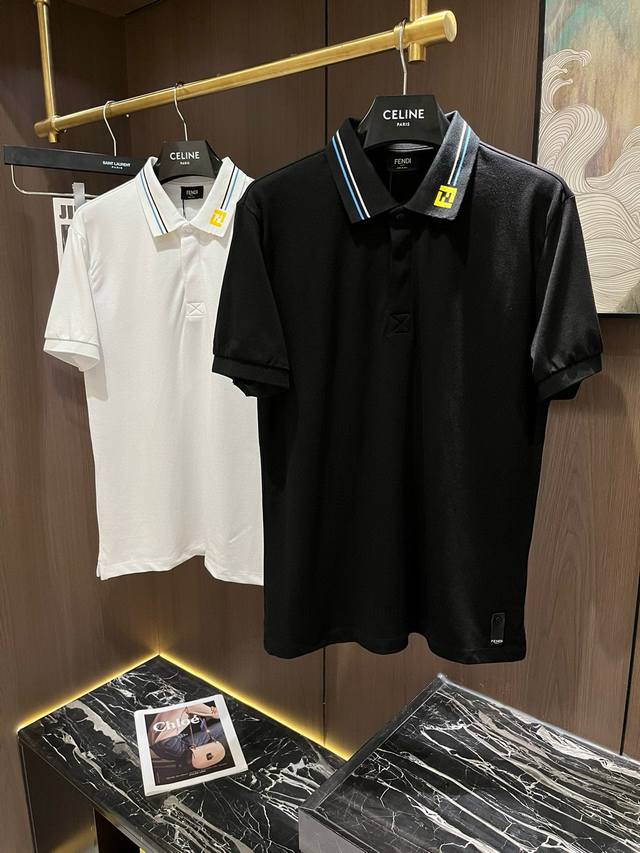 Fend* Fendi 25S Summer Men's Casual Polo. The collar is decorated with double F
